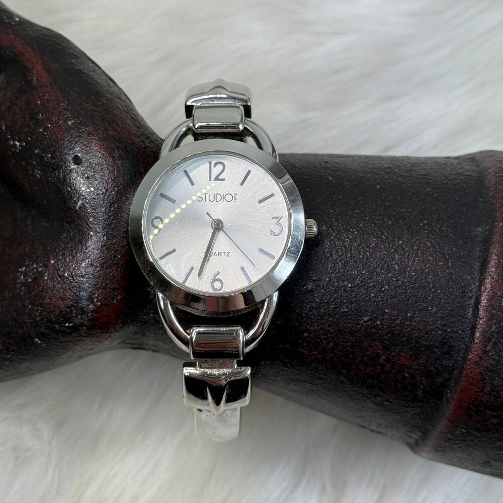 Studio Silver Tone Dial Round Case Hinge Bracelet… - image 1